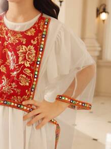 2 Pieces Tween Girl Mesh Patchwork Simple Dress And Top Set - Multicolor - View 7