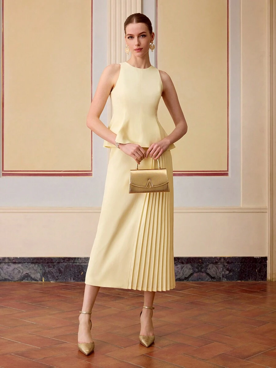 ZEYLAH VESTIDO PLISADO CON ESTAMPADO DE VOLANTES Y CONTRASTE