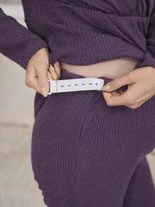 Lace Trim Overlapping Collar Comfy Knit Maternity Home Outfit Set