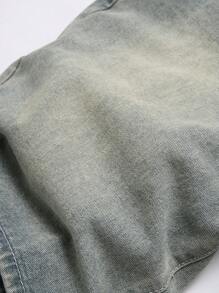 Manfinity Homme Men's Simple Front Button Pocket Denim Shorts, Casual Everyday Wear - Medium Wash - View 3