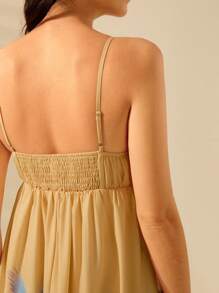 CAJUNI Damen Boho bunte tropische Palmen & Papagei Regenwald bedrucktes ärmelloses Schirm-Kleid, lässige Sommer Urlaubskleidung