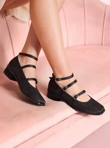 CUCCOO DOLLMOD Women's Square Toe Chunky Heel Hollow Strap Mary Jane High Heel Pumps, Black - Black - View 4