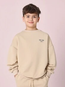 SUMWON Conjunto de chándal juvenil con sudadera y pantalón con estampado de coordenadas de la ciudad de Nueva York, estilo de vida urbano, ropa deportiva, ropa de calle para otoño, invierno y primavera