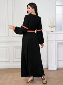 Mulvari Women's Color Block Long Arabic Style Dress