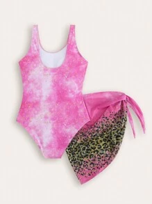 SHEIN 新款时尚青少年女孩连体印花泳衣