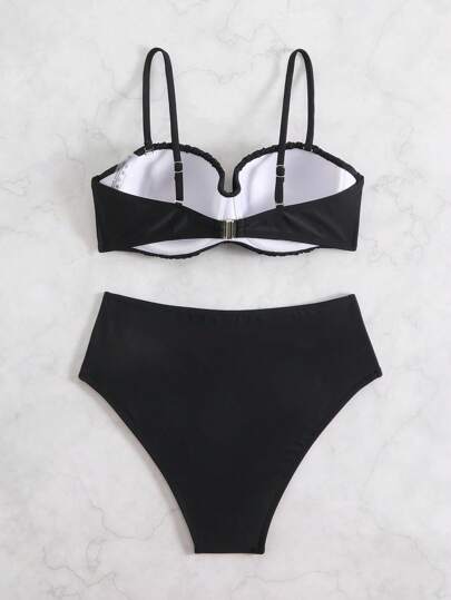 Swim Lushoire Springbreak 女士纯色聚拢带钢圈两件套比基尼泳装