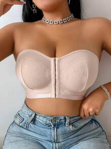 1 pieza Sujetador tipo bandeau de talla grande con cierre delantero y diseño de jacquard