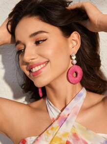 SHEIN VCAY Handmade Bohemian Raffia Dangle Earrings With Faux Pearl For Valentine's Day