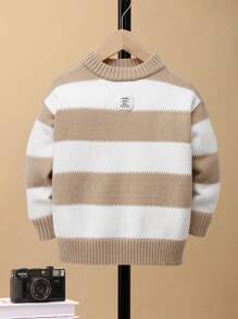 LMoss Kids 1pc Young Boy Striped High Neck Oversized Sweater, Casual, Comfortable, Suitable For Wear Alone Or As Base Layer, Fit For Daily, School, Gathering, Christmas, Autumn/Winter - Multicolor - View 6