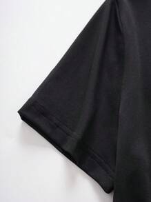 SHEIN Slayr 女士时尚水钻心形唇印修身短款上衣图案T恤女式上衣 - 黑色 - 查看 3