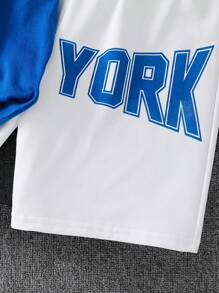 2pcs/Set Tween Boys Solid Color Big Letter Print Short Sleeve Round Neck T-Shirt And Elastic Waist Shorts Outfit, Suitable For Autumn, Spring, Summer, Great For Outdoor Play, School, Street Style, Party And Casual Wear