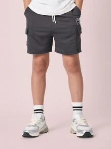 SUMWON Youth Athletic Cargo Shorts Lightweight Drawstring Sport Sweat Casual Workout Training Running School Play Summer Active Wear Elastic Waist - Dark Grey - View 2