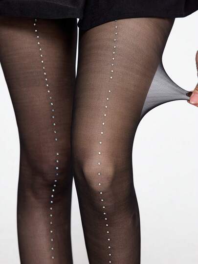 Goth 1 par de medias para mujer de todo tipo de temporada con cristales de Rodio blancos y negros