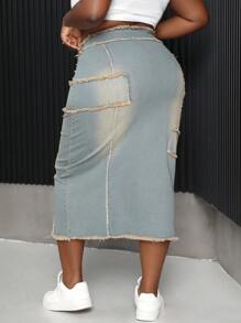 SHEIN CURVE+ Falda de mezclilla desgastada informal de talla grande - Azul - Ver 2
