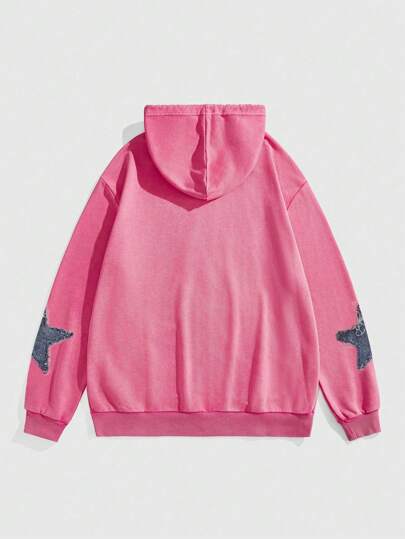 Anime Men's Casual Star Print Drawstring Hoodie Sweatshirt