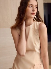 MOTF PREMIUM EMBROIDERED FLORAL SLEEVELESS DRESS,SPRING/SUMMER - Apricot - View 6