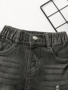 Young Boy Daily Vintage Street Casual Destroy Roll Up Hem Elastic Waist Stretchy Denim Shorts