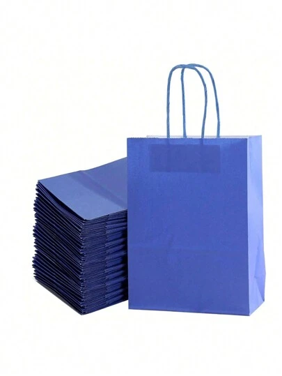 24 个中号（16x22x8cm）可重复使用海军蓝牛皮纸袋、生日派对礼品袋、袋子、婚礼派对礼品袋、朋友礼品袋