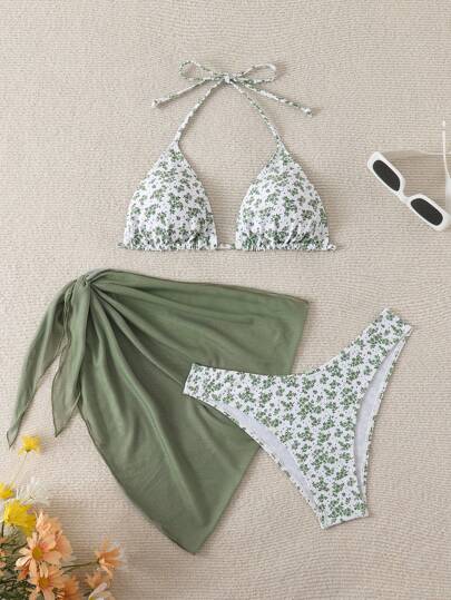 Swim Mod Women's Halter Backless Tie Bikini Top And Bottom Swimwear Set For Summer Beach Vacation