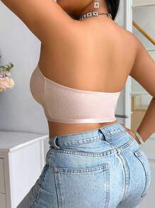 1 pieza Sujetador tipo bandeau de talla grande con cierre delantero y diseño de jacquard