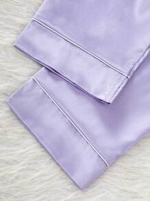 Set de 2 piezas de pijama con bordado de corazón en manga corta y pantalones, tacto sedoso, para vacaciones