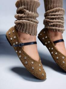 CUCCOO GRLICON 女士 Y2K 风格平底鞋，适合朋克、骑行者、酷女孩、万圣节、圣诞节、派对装扮 - 棕色 - 查看 1