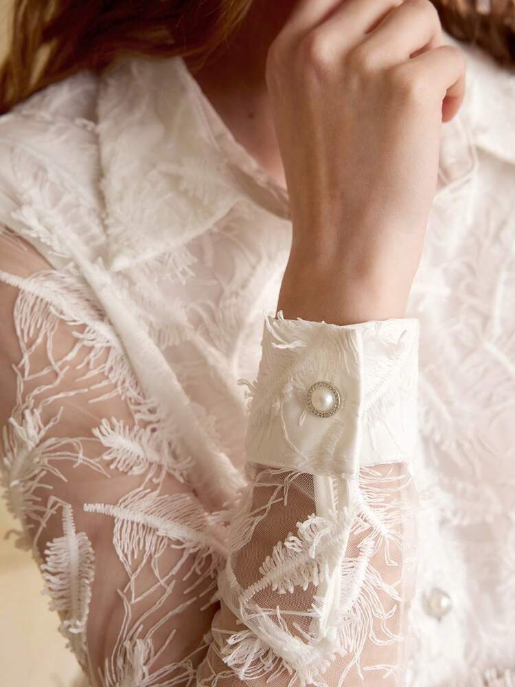 EMBROIDERY SHEER BUTTON SHIRT