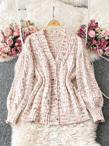 Chiquease Mixed-Yarn Knit Cardigan (Random Yarn Color) Fall Cloth For Women - Pink - View 1