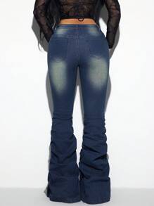 SHEIN ICON 女式水洗分层喇叭弹力修身牛仔裤