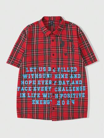 Grunge Punk Men's Punk Spring/Summer Plaid Cotton Casual Shirt