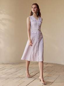 MOTF PREMIUM BUTTON FRONT POCKET SLEEVELESS DRESS,SPRING/SUMMER - Mauve Purple - View 5