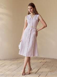 MOTF PREMIUM BUTTON FRONT POCKET SLEEVELESS DRESS,SPRING/SUMMER - Mauve Purple - View 4