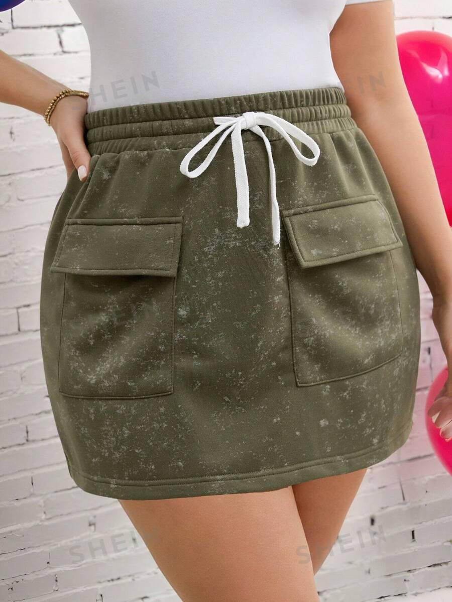 SHEIN LUNE Falda carga suelta casual con cintura elástica y múltiples bolsillos para mujer talla grande, adecuada para exteriores, hogar y deportes, falda para el Día de San Valentín