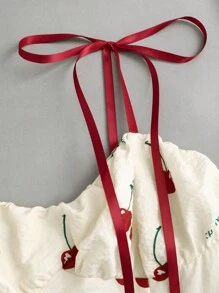 Sweetra Women's Valentine's Day Cherry Print Camisole Dress, Gentle Sweet Waist Slimming - Apricot - View 4