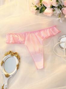 Cute Elastic Tulle Ruffle Thong, Extremely Low Rise Lingerie - Pink - View 1