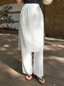DAZY Casual Vacation Solid Color Contrast Lace 2 In 1 Women Long Pants, Spring/Summer - White - View 5