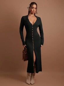 COSMINA Áo khoác cardigan dài cài nút phía trước cho nữ, dành cho mùa thu/đông - màu đen - Xem 4