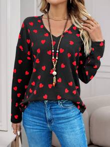 EMERY ROSE Valentine's Day Spring Solid V Neck Drop Shoulder Waffle Knit Tee