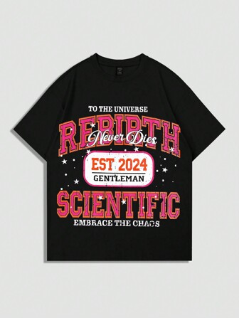 Prep T-shirt décontracté à col ras du cou et manches courtes avec imprimé lettrage pour hommes