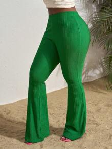 Slaydiva 全新休闲松紧腰阔腿长款纹理面料修身喇叭裤，春夏