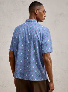 AKNOTIC Business Casual Men's Woven Patterned Print Casual Short Sleeve Shirt, Suitable For Summer