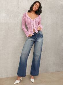 SHEIN BAE 女士 Sweet Date 透明蕾丝系带衬衫