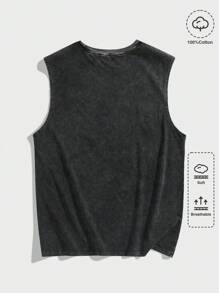 ROMWE MEN Street Life 男式哥特式十字架和圣母玛利亚印花做旧酸洗无袖图案背心，万圣节，2000 年代风格 - 黑色 - 查看 2