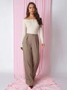 COSMINA Blusa informal de manga larga con botones delanteros y media cartera, unicolor, para otoño - Albaricoque - Ver 5