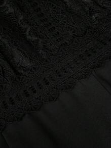 SHEIN Clasi Plus Size Minimalist Contrast Lace Wide Leg Jumpsuit With Long Sleeves - Black - View 7