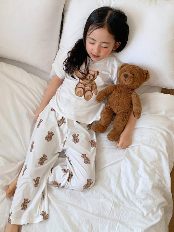 Dazy Kids Young Girl Casual Minimalist Solid Color Blouse And Pants Pajama Set