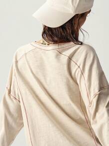 Bohemela Áo nỉ dài tay dáng rộng, dáng suông, dệt kim, màu trơn, hở vai, dành cho nữ vào mùa thu/đông - Màu be - Xem 8