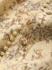 DAZY Floral Print Lantern Sleeve Collared Women's Shirt,Fall Women Clothes Long Sleeve Top - Yellow - View 10