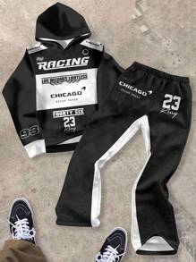 SHEIN Racing Teen Boy 2 Pieces Set, Casual Loose Hoodie Sweatshirt And Sweatpants - Multicolor - View 1