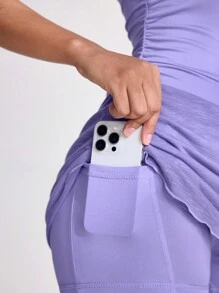 SHEIN Sovereign Charm Bộ đồ liền thân ngoài trời hở vai 2 trong 1 Splice dành cho nữ - Màu tím - Xem 9